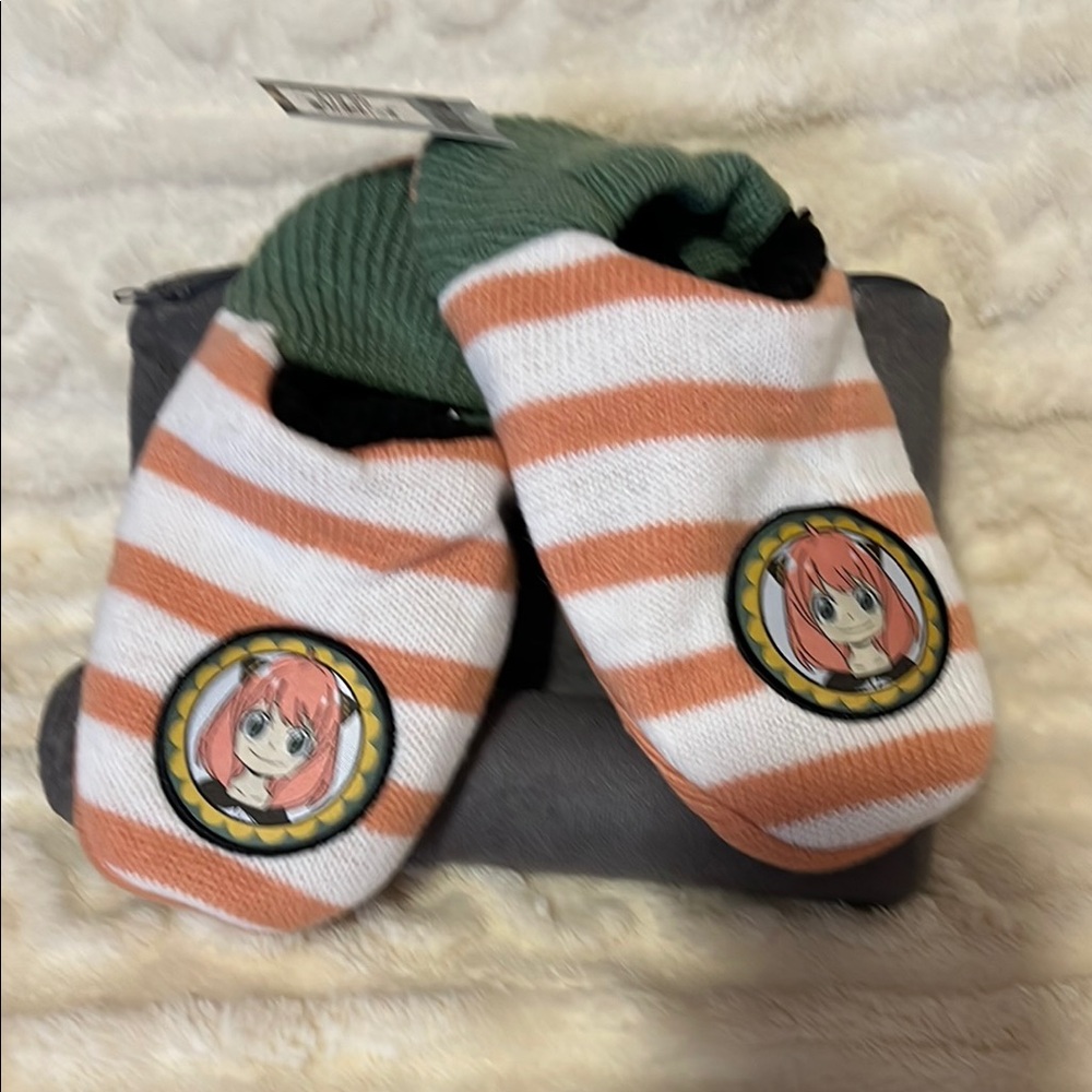 Spy X family Striped Orange and White Slippers with Anime Patch